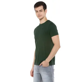 Men's Dark Green Solid Slim Fit Round Neck Cotton T-Shirt