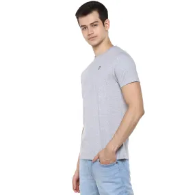 Men's Grey Melange Solid Slim Fit Round Neck Cotton T-Shirt