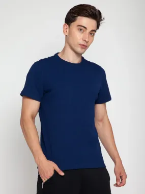 Navy Ribbed Round Neck Tee