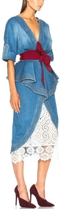 'Nuevo Mexicana' Cotton Denim Trench Coat/Dress With Belt And Underskirt