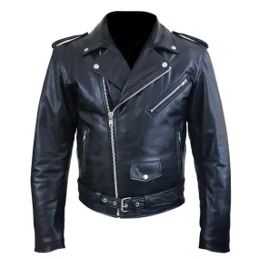 "Perfect" Biker Style Classic Black Premium Heavy Leather Jacket