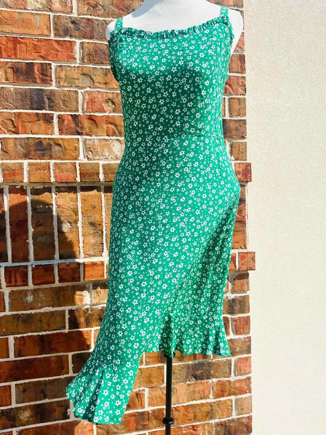 Size L Green/White Floral Dresses Dress