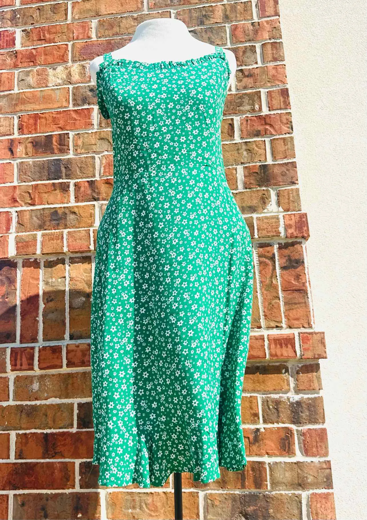 Size L Green/White Floral Dresses Dress