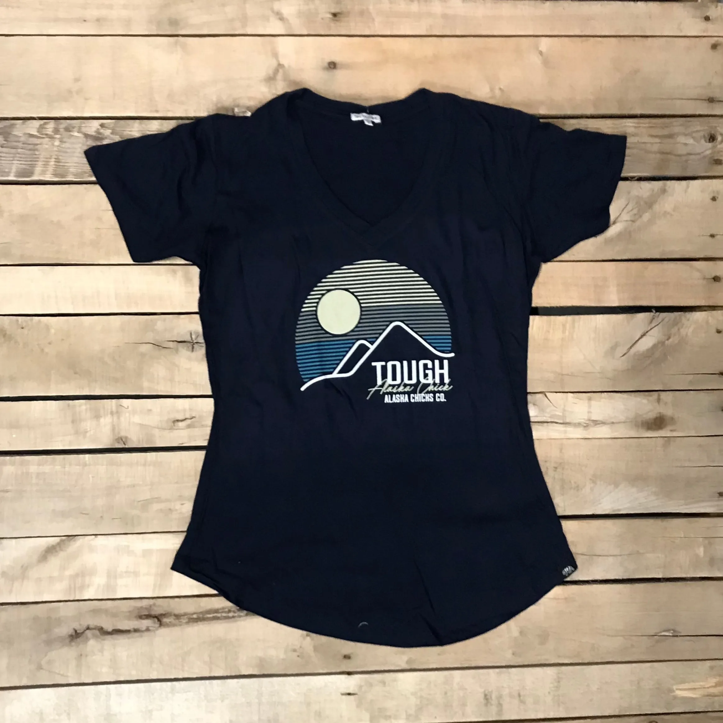 Striped Mountain Tough Chick V-Neck T-Shirt