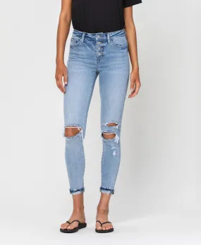 Sunney - High Rise Button Up Cuffed Skinny Jeans